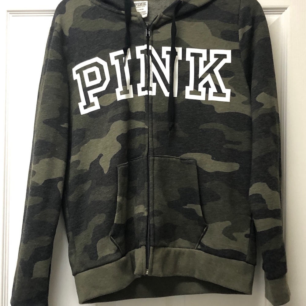Shades of green camouflage PINK brand hoodie, size M
